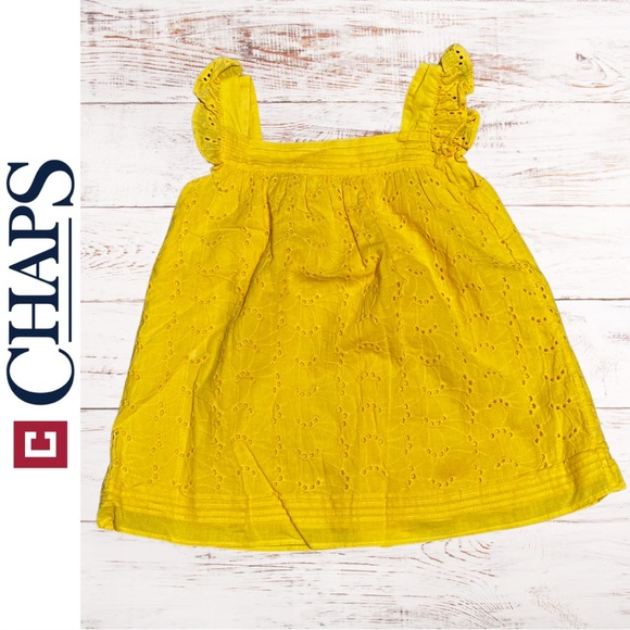 Chaps Baby Infant Girls Yellow Eyelet Dress Lace Sleeveless / Size 12 months - Picture 2 of 9